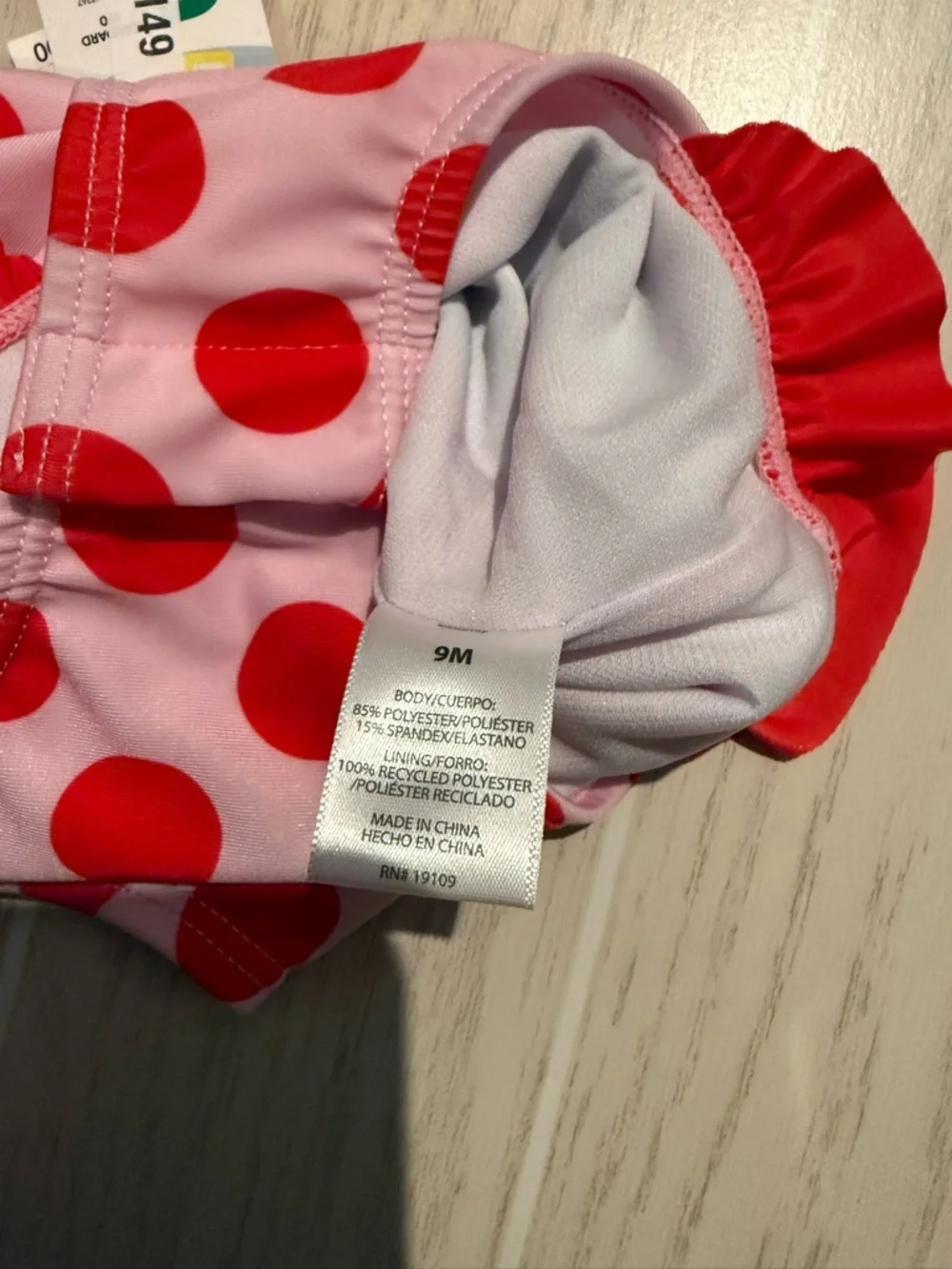 Disney Baby Minnie Mouse Swimsuit 9M Pink Red Polka Dot Ruffle One Piece NWT